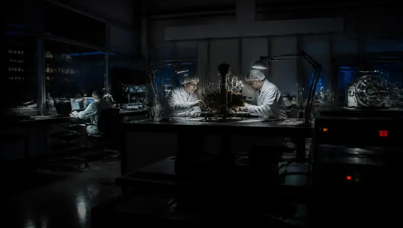Research and engineering laboratory at night
