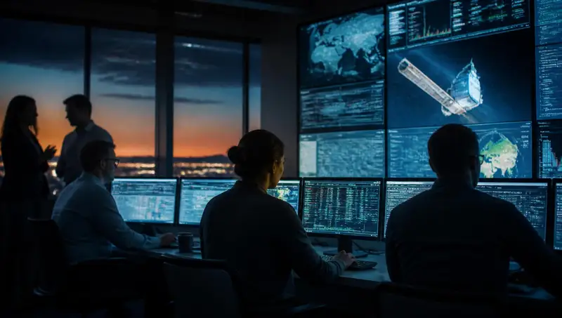 Mission operations center at dusk